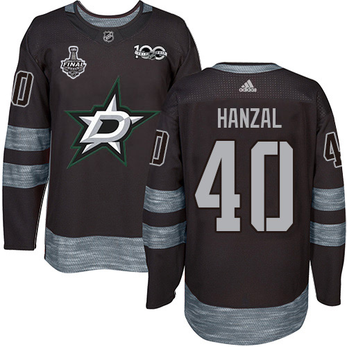 Men Adidas Dallas Stars #40 Martin Hanzal Black 1917-2017 100th Anniversary 2020 Stanley Cup Final Stitched NHL Jersey->dallas stars->NHL Jersey